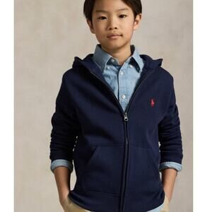 Polo Ralph Lauren Navy Blue Pony Logo Hooded Full Zip Jacket Boys Size M 10-12